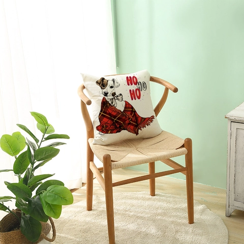 Kerst Kussensloop Linnen Look Polyester Sierkussen Met Cartoon Hond Kat Print Voor Sofa Huisdecoratie Vakantie