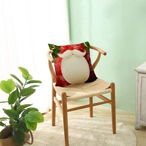 Festive Christmas Pillow Case Polyester Linen Texture Holiday Reindeer Santa Snowflake Print Sofa Decor Cushion Cover