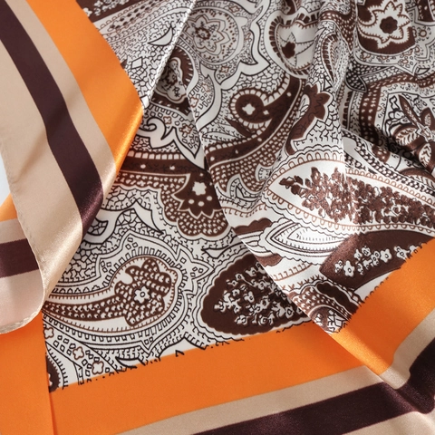 Women Vintage Paisley Floral Print Satin Square Scarf Polyester Silk Like Large Head Scarf Bandana For Casual Travel