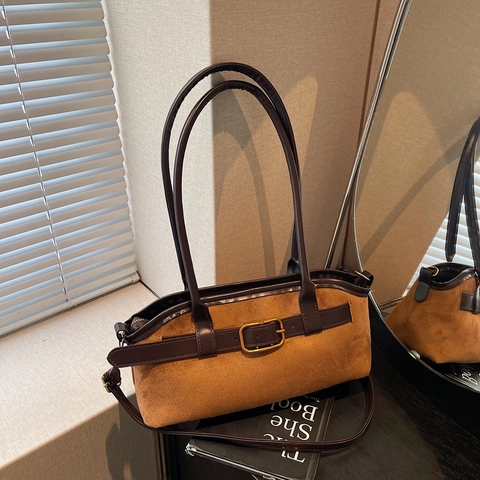 Borsa A Spalla In Pelle Scamosciata Da Donna Vintage Retro Borsa Sottobraccio Borsa A Mano Rettangolare Con Fibbia Cinturino Decorativo