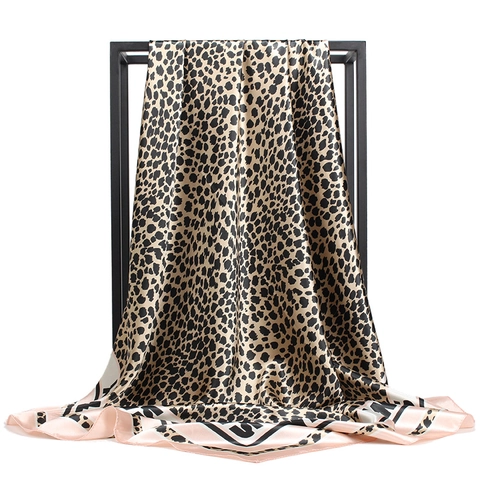 Pañuelo Cuadrado De Satén Con Estampado De Leopardo Para Mujer Elegante Bufanda De Cuello Accesorio De Moda