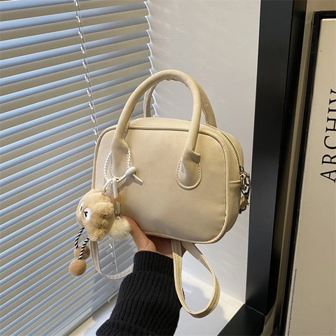 Damen Mode Matte Wildleder Textur Boston Handtasche Leopardenmuster Schulter Crossbody Tasche Mit Plüsch Anhänger Lässige Henkeltasche Für Damen