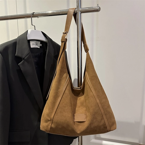 Damen Retro Mattiertes Leder Wildleder Tragetasche Große Kapazität Minimalistische Pendler Schultertasche Mit Verstellbarem Gurt