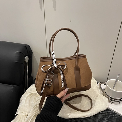 Borsa Tote da Donna in Pelle PU e Camoscio Vintage Leopardata Con Fiocco in Pizzo Decorativo Borsa a Tracolla Versatile Borsa da Pendolare