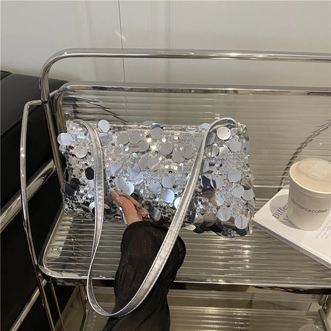Borsa A Spalla Alla Moda Con Paillettes Per Donna Borsa Sottobraccio Luccicante Festa Sera Moda Piccola Borsa Quadrata