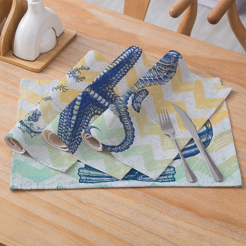 Tovagliette Vita Marina Cotone Lino Resistenti Al Calore Antiscivolo Arredo Cucina Rétro Cavalluccio Marino Sirena Balena