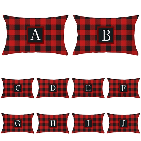Christmas Buffalo Plaid Lumbar Pillowcase Letter Printed Peach Skin Velvet Cushion Cover For Sofa Couch Home Decor