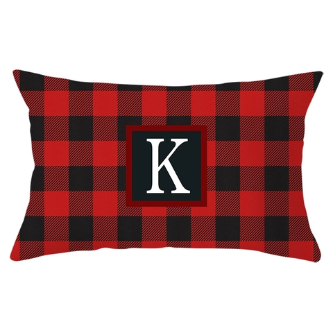Christmas Buffalo Plaid Lumbar Pillowcase Letter Printed Peach Skin Velvet Cushion Cover For Sofa Couch Home Decor
