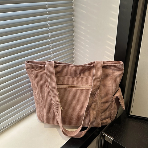 Damen Fashion Cord Tragetasche Große Kapazität Einfarbig Schultertasche Täglich Student Unterarm Tasche Mit Reißverschluss