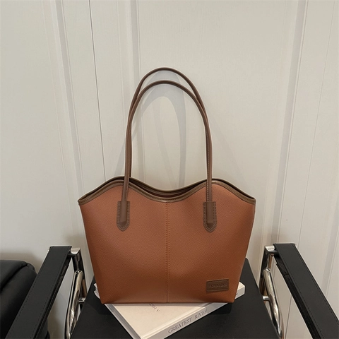Bolso Tote de Gran Capacidad de Cuero Sintético para Mujer Moda Patrón de Lichi Bolso de Hombro para Trabajo Escuela Color Sólido