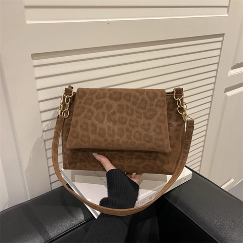 Bolso De Hombro Con Estampado De Leopardo Mujer Ante Sintético Mate Bolso Elegante Con Cadena Dorada Vintage Casual