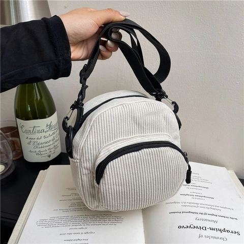 Bolso Bandolera Pequeño de Pana para Mujer Casual Color Sólido Bolso de Hombro Con Correa Ajustable Y Bolsillo Frontal