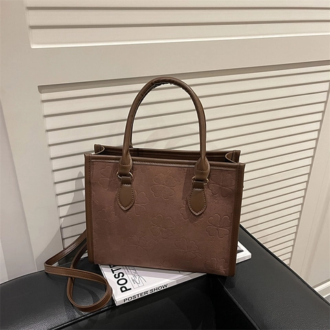 Damen Tote Handtasche Kleeblatt Geprägt Mattes PU Leder Minimalistisch Pendeln Schulter Umhängetasche