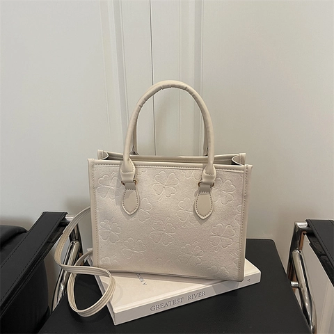 Damen Tote Handtasche Kleeblatt Geprägt Mattes PU Leder Minimalistisch Pendeln Schulter Umhängetasche