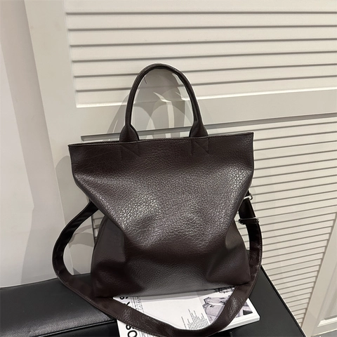 Bolso de Mano de Gran Capacidad para Mujer Cuero de PU Grano de Litchi Bolso Bandolera Minimalista para Viaje Diario
