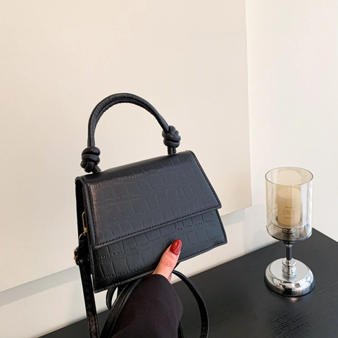 Damen Krokodil Geprägte PU Leder Schultertasche Mode Knotengriff Klappe Umhängetasche Einfache Urbane Pendler Handtasche