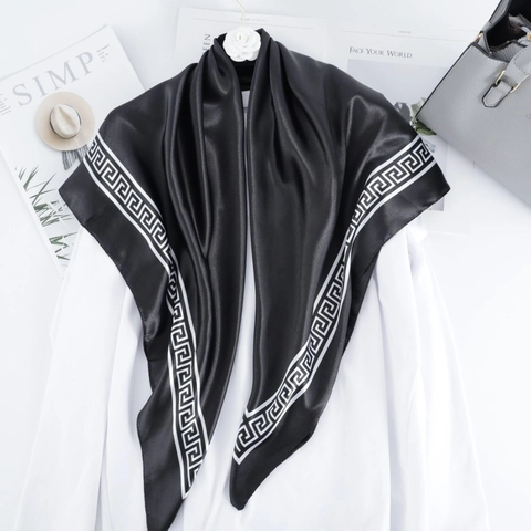 Foulard Carré Pour Femmes Satin Sensation Satin Polyester Motif Méandre Grec Écharpe De Tête Accessoires De Mode Élégants