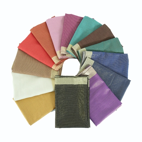 Women Square Scarf Gold Satin Cotton Linen Breathable Headscarf Metallic Thread Shiny Edge Elegant Shawl Wrap Solid Color