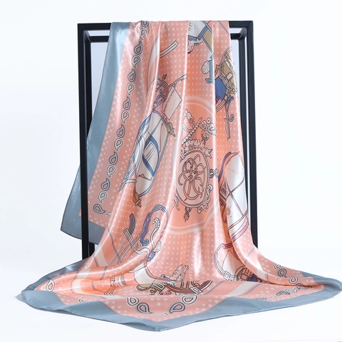 Vintage Horse Carriage Print Square Scarf Satin Polyester Satin Polka Dot Paisley Fashion Headscarf For Women