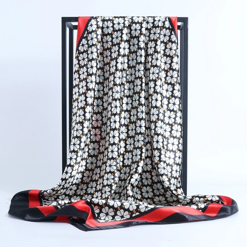 Floral Print Square Scarf Satin Polyester Satiny Retro Lightweight Elegant Neck Scarf Headscarf For Women