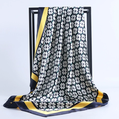 Floral Print Square Scarf Satin Polyester Satiny Retro Lightweight Elegant Neck Scarf Headscarf For Women