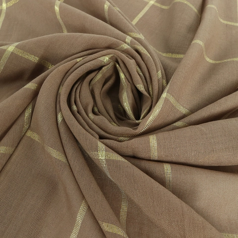 Large Cotton Linen Blend Square Scarf With Gold Metallic Thread Grid Pattern Ethnic Style Breathable Soft Headscarf Shawl For Women