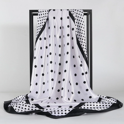 Polka Dot Print Square Scarf Satin Satin-Like Hair Head Scarf Large Smooth Bandana Hijab For Women Elegant