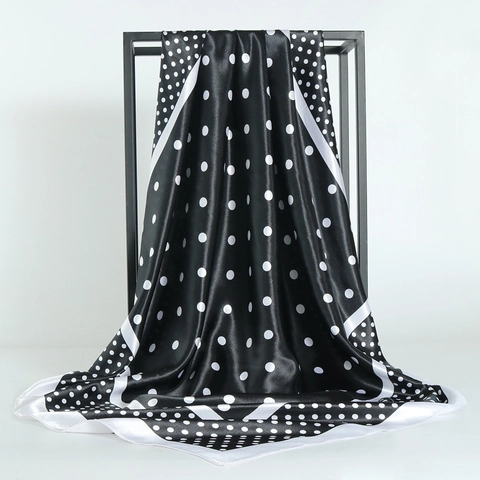 Polka Dot Print Square Scarf Satin Satin-Like Hair Head Scarf Large Smooth Bandana Hijab For Women Elegant