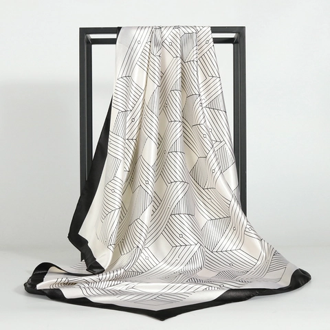 Carré de Soie Satin Vintage pour Femme Élégant Imprimé Floral Géométrique Foulard Soyeux Châle Accessoire de Mode Cadeau