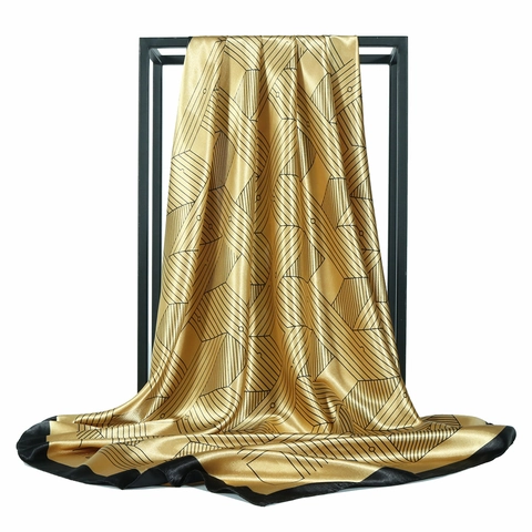 Foulard Carré En Satin Polyester Imprimé Géométrique Sensation Satin Doux Mode Cheveux Cou Pour Femme
