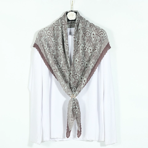 Sciarpa Quadrata Plissettata Con Stampa Paisley Scialle Vintage In Cotone E Lino Con Fibbia In Metallo Per Donna