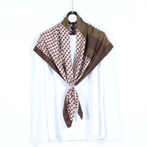 Grande Sciarpa Quadrata In Raso Twill Stampa Pied De Poule Elegante Scialle Per Donna Stile Retrò Francese Hijab