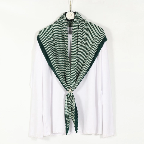 Sciarpa Quadrata Plissettata Geometrica Donna Stampa A Righe Foulard Scialle Con Fibbia Ad Anello In Metallo Trama Cotone Lino