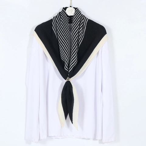 Sciarpa Quadrata Pieghettata Donna Viscosa Motivo Righe Con Fibbia In Metallo Decorativa Elegante Foulard