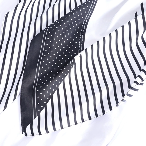 Sciarpa Quadrata Righe Pois Raso Twill Sensazione Raso Foulard Elegante Accessori Moda Donna