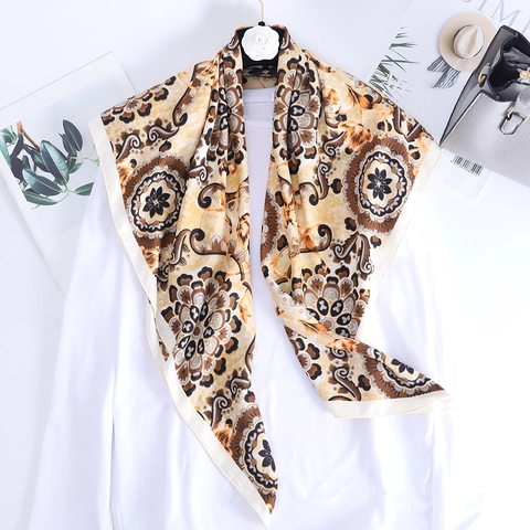 Sciarpa Quadrata Stampata Da Donna Bohémien Floreale Paisley Raso Di Twill Effetto Raso Bandana Hijab Scialle Accessori Moda