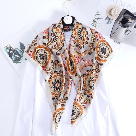 Sciarpa Quadrata Stampata Da Donna Bohémien Floreale Paisley Raso Di Twill Effetto Raso Bandana Hijab Scialle Accessori Moda