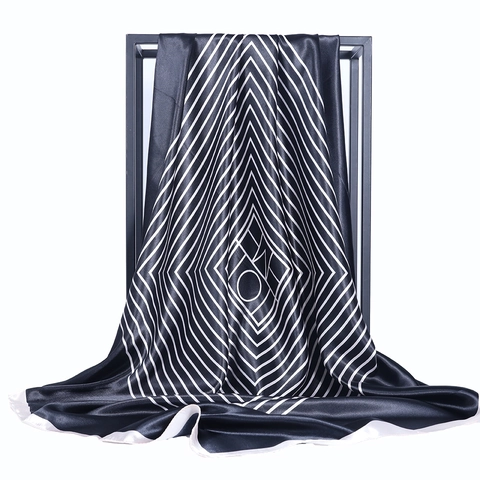 Large Square Scarf Striped Print Satin Polyester Satin Feeling Fashion Head Scarf For Women Modern Geometric Pattern