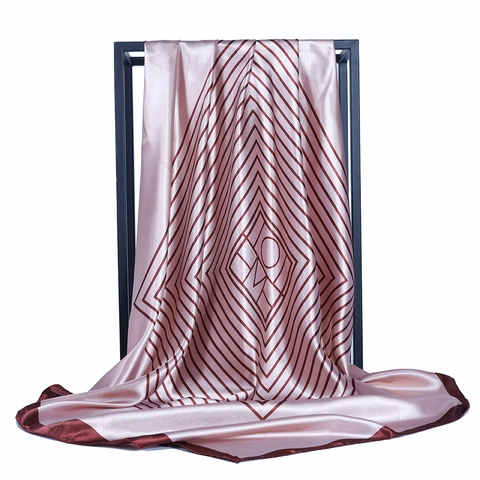 Large Square Scarf Striped Print Satin Polyester Satin Feeling Fashion Head Scarf For Women Modern Geometric Pattern