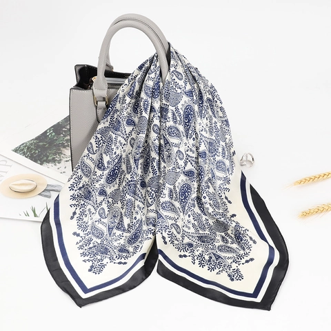 Women's Vintage Paisley Print Satin Square Scarf Fashion Hair Tie Neck Wrap Bandana Decorative Headband Scarf For Ladies