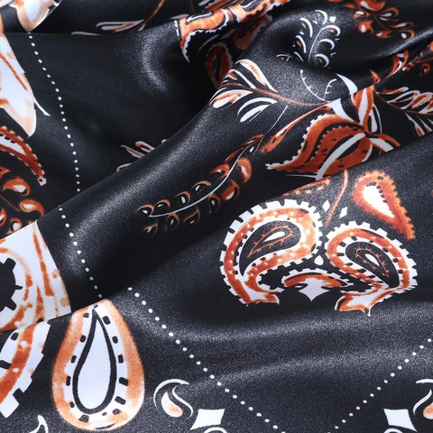 Elegant Satin Polyester Square Scarf With Paisley Phoenix Print Large Satiny Feeling Hijab Headscarf For Women