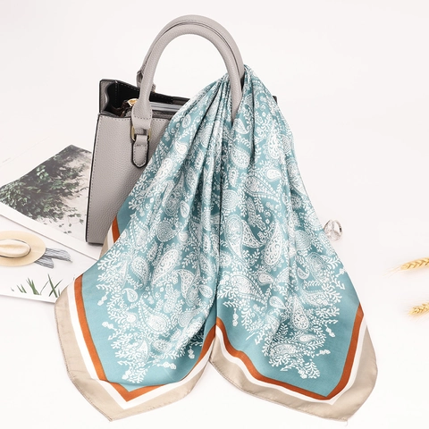 Women's Vintage Paisley Print Satin Square Scarf Fashion Hair Tie Neck Wrap Bandana Decorative Headband Scarf For Ladies
