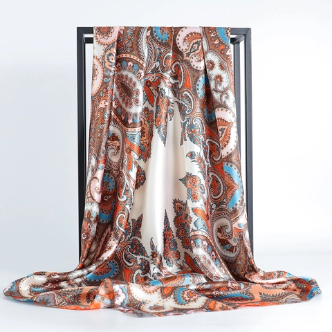 Large Square Scarf Satin Satin Feeling Paisley Print Bohemian Headscarf Neck Wrap For Women Vintage Style