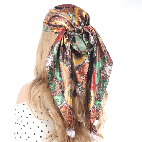 Large Square Scarf Satin Satin Feeling Paisley Print Bohemian Headscarf Neck Wrap For Women Vintage Style