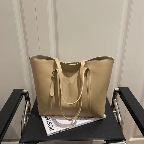 Bolso Tote de Cuero PU de Gran Capacidad para Mujer Bolso de Hombro Minimalista Con Bolsillo Delantero Correa Ajustable Diario