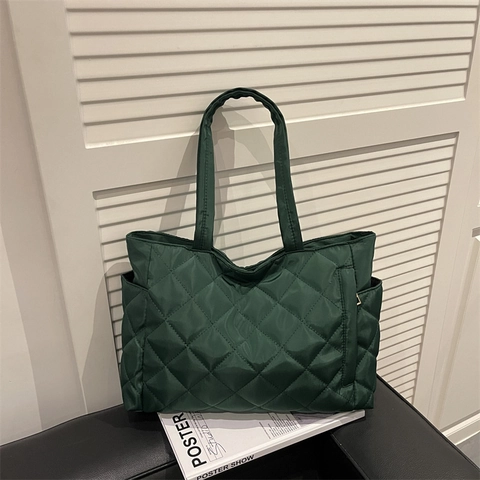 Bolso Tote Acolchado Diseño De Diamantes Gran Capacidad Nailon Acolchado Bolso De Hombro Para Mujer Diario