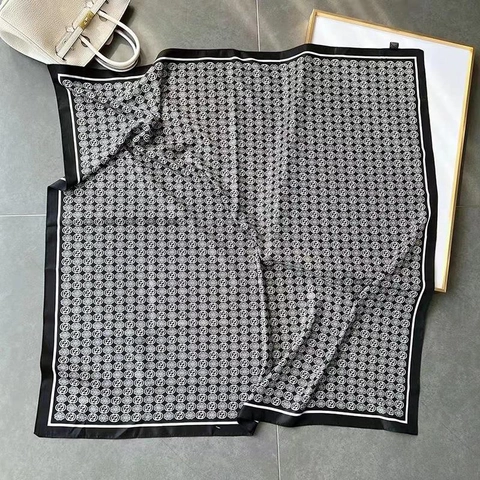 Elegant Square Scarf Twill Satin Letter Print Shawl Wrap Sun Protection Fashion Accessories For Women