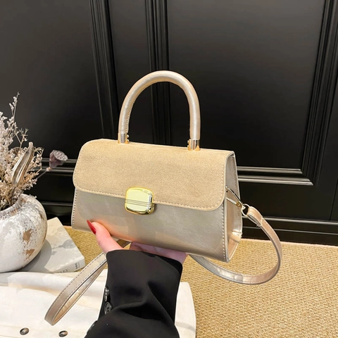 Damen Umhängetasche PU Leder Wildleder Patchwork Goldene Schnalle Umhängetasche Retro Elegant Täglich Büro Pendler Dame