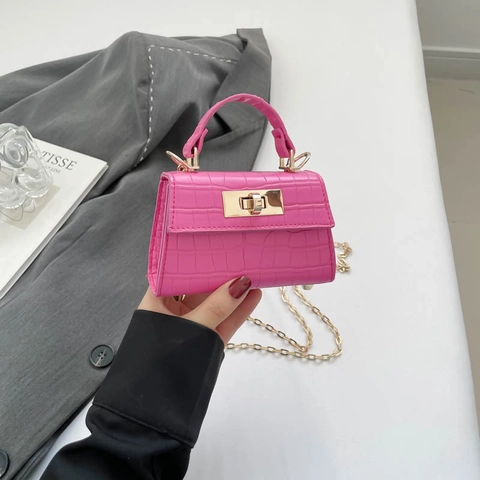 Sac à Bandoulière Mini pour Femmes Motif Crocodile Mode Sac à Main en Cuir PU Avec Chaîne Dorée Et Fermoir Rotatif en Métal