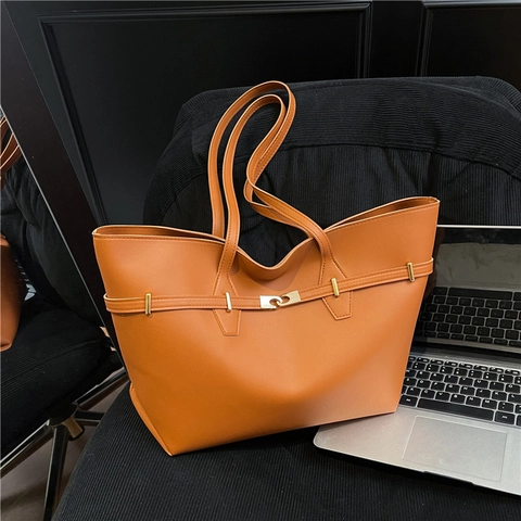 Bolso Tote de Cuero PU de Gran Capacidad para Mujer Bolso de Hombro de Estilo Callejero Con Cierre de Metal Para Trabajo Viaje Diario Bolso de Mano